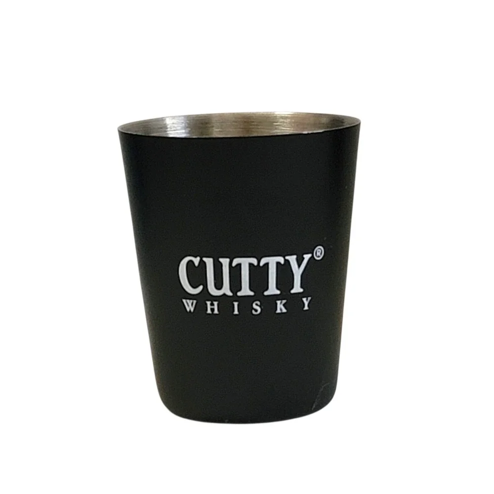 Cutty Sark Whisky Mini Shot Glass Set‎ 4pc Travel Pouch Black Metal Collectible